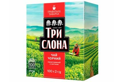 Чай черный ДСТУ пакетированный, (100 пак), ТРИ СЛОНА - 19381