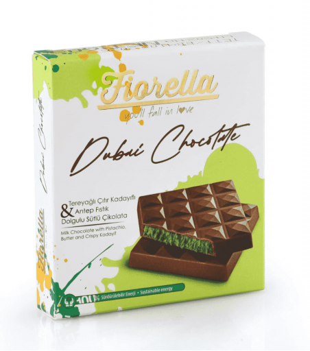 Шоколад молочный Dubai Chocolate с фисташками и хрустящим кадаифом (60 г), Fiorella - 19788