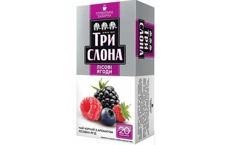 "Лісова ягода" чай цейлонський чорний дрібний з ароматом лісових ягід (20 пак), ТРИ СЛОНА - 19365